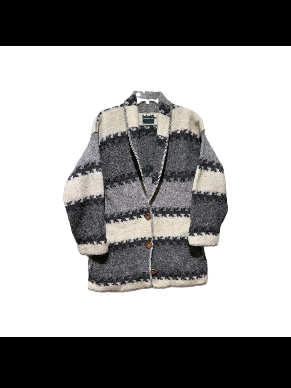 Wool Cotagin Vtg Coldwater Creek Cream and Gray Patterned Button Cardigan